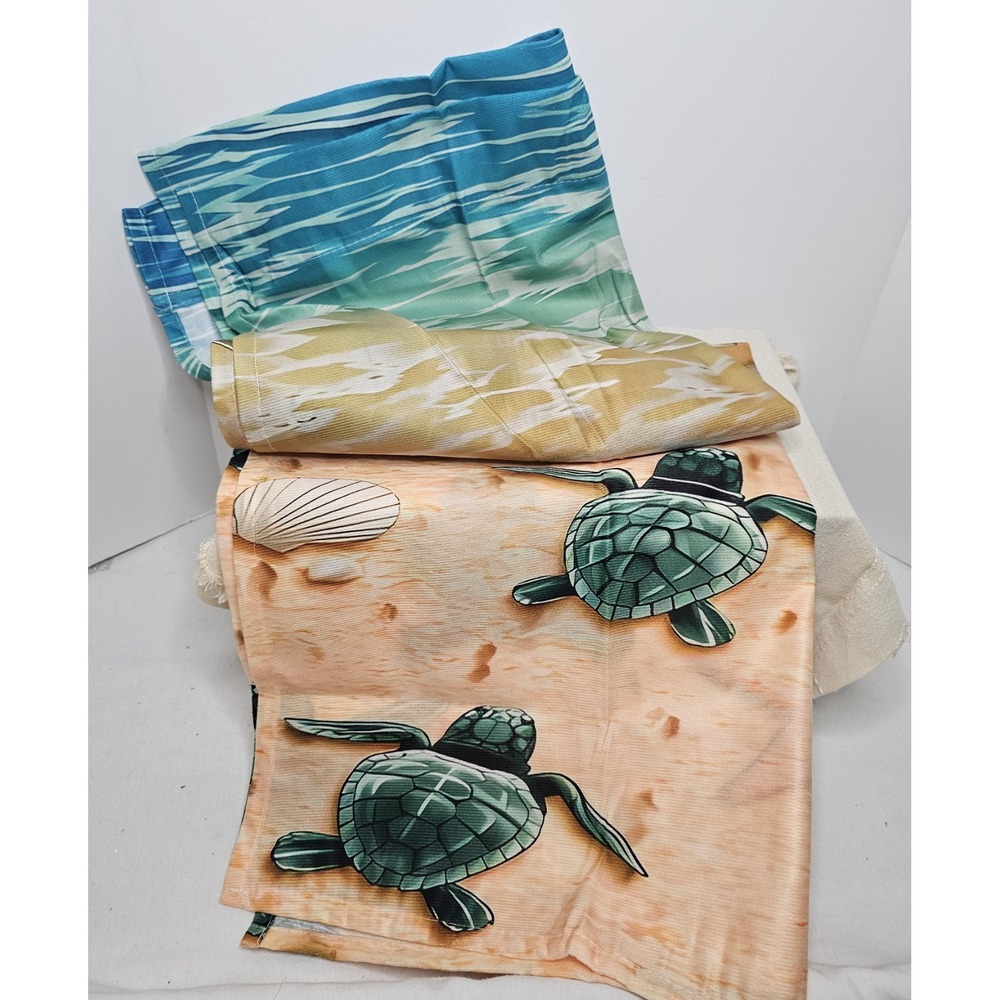 Window Coverings Beach Turtles 2pc Tiers 26"x36"